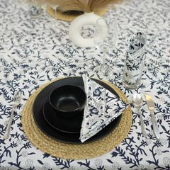Sehjan Blue Indian Floral Print Table Linens | Matching napkins available