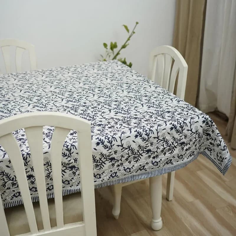 Sehjan Blue Indian Floral Print Table Linens | Matching napkins available