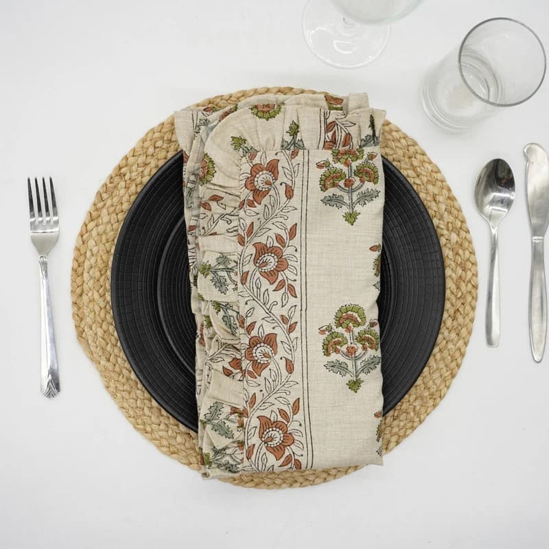 Block Print Linen Frill Napkin Traffic Light