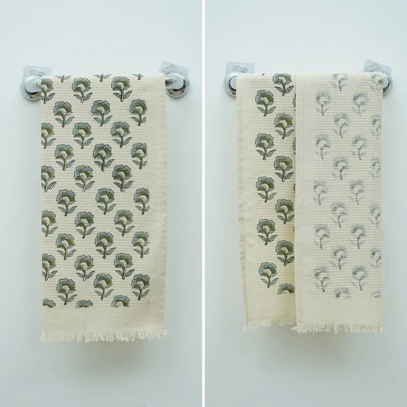 Handmade Green Waffle Mini Towels - Rohini
