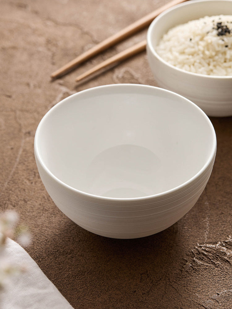 Minimalist White Brushed Ceramic Bowl – For Rice, Soup, or Noodles-3