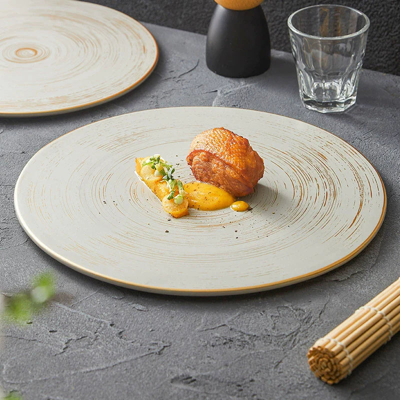 Brushed Texture Round Ceramic Dinner Plate 10" / 12"  – Minimalist Matte Glaze Design-3