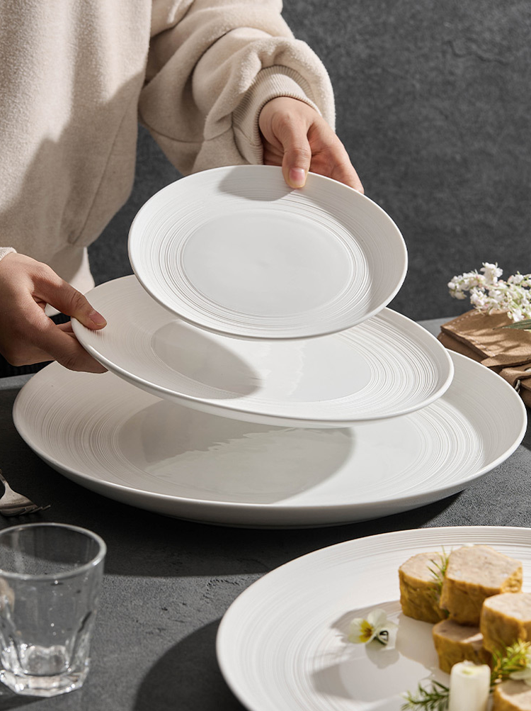 Minimalist Line Pattern Ceramic Dinner Plate – 7.5" / 10.5" / 13" / 14"-3