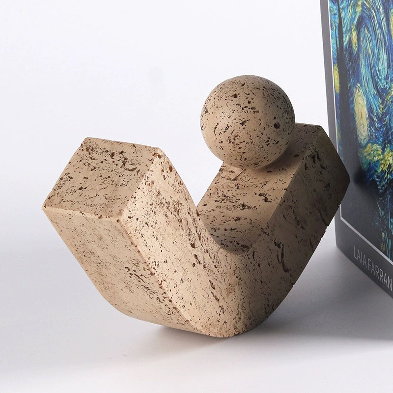 Wabi-Sabi Geometric Stone Sphere Sculpture | Minimalist Abstract Art Ornament for Living Room, Study, Wine Cabinet Decor-2