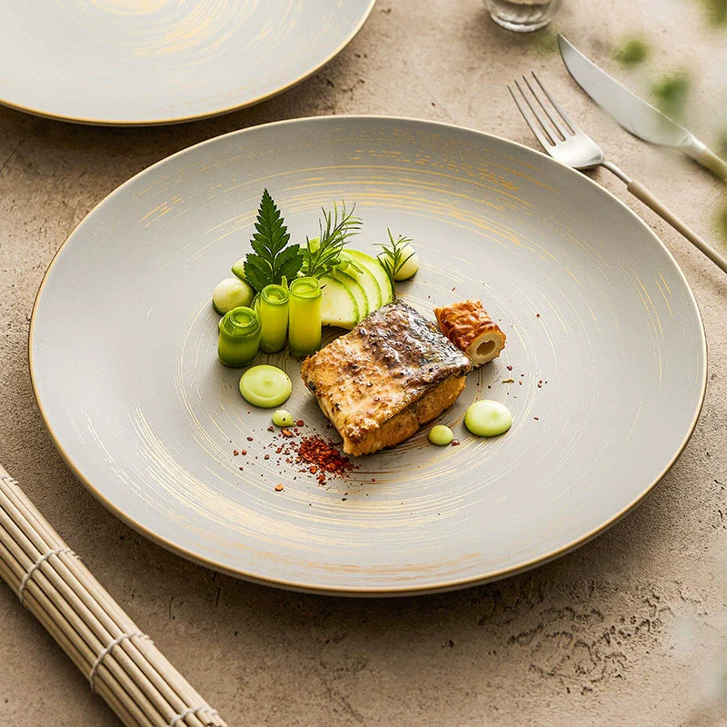 Matte Glazed Ceramic Dinner Plate with Gold Detailing – Available in Two Sizes-0