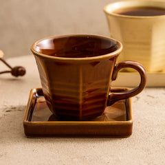 Vintage Hand-Painted Square Ceramic Coffee Mug with Saucer – 200ml-3