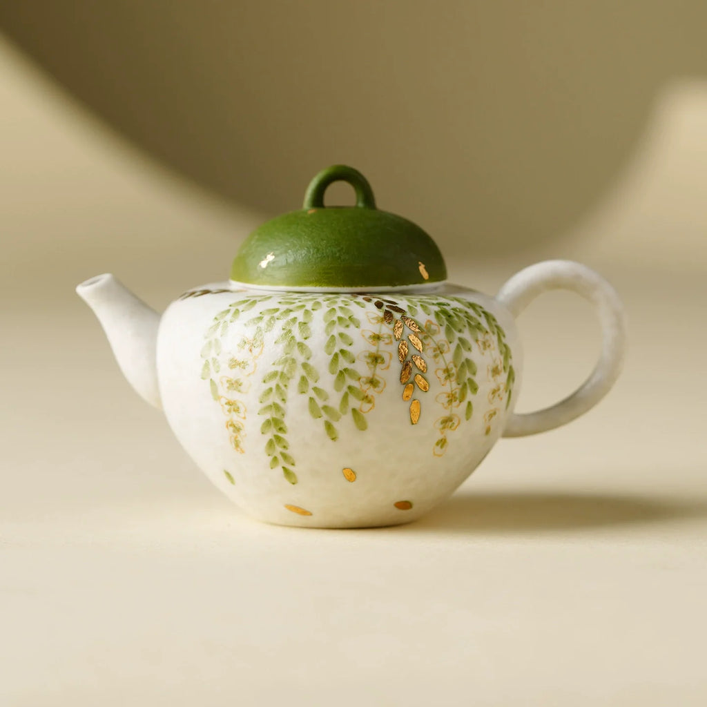 Handmade Ceramic Teapot with Green Leaf Design – 120ml Traditional Chinese Kung Fu Tea Pot-0