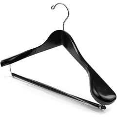 DEILSY Wide Shoulder Black Wooden Suit Hangers with Non-Slip Pants Bar & 360° Swivel Hook - Smooth Finish 30 Hangers