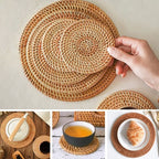 Line Cup Mat Round Natural Rattan,Hand Woven Hot Insulation Placemats Table Padding Kitchen Decoration Accessories-1
