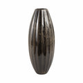 A tall, ribbed ceramic vase with a glossy, metallic bronze-brown finish, shown against a plain white background.