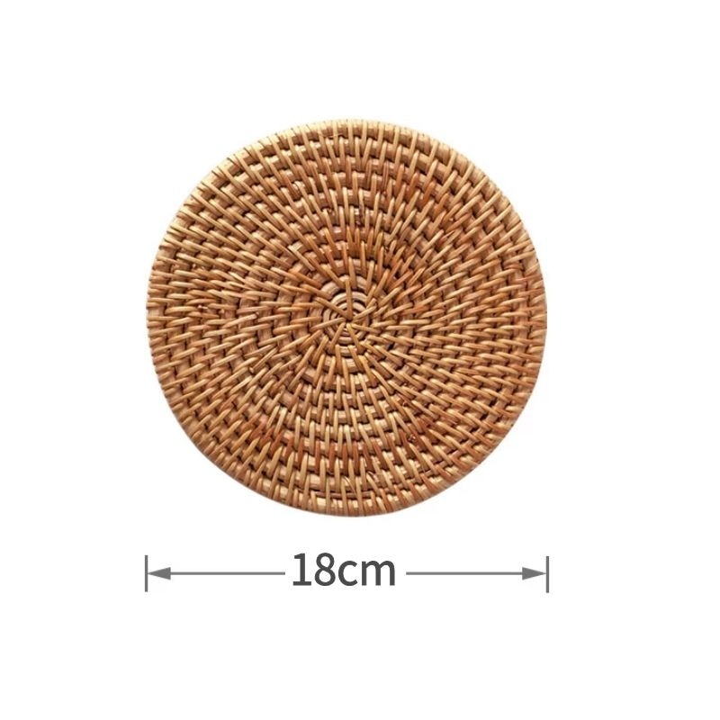 Line Cup Mat Round Natural Rattan,Hand Woven Hot Insulation Placemats Table Padding Kitchen Decoration Accessories-4