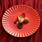 Luxury Red Ceramic Dinner Plate with Golden Rim – 10" Japanese Style Flat Plate-2