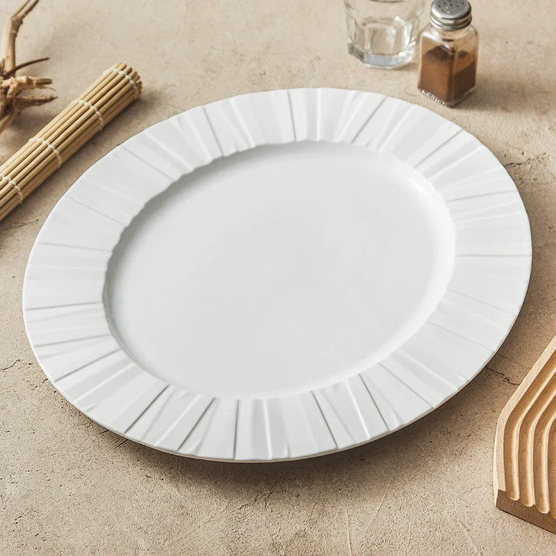 Ceramic Oval Serving Plate with Radiating Texture – Modern Minimalist Tableware-3