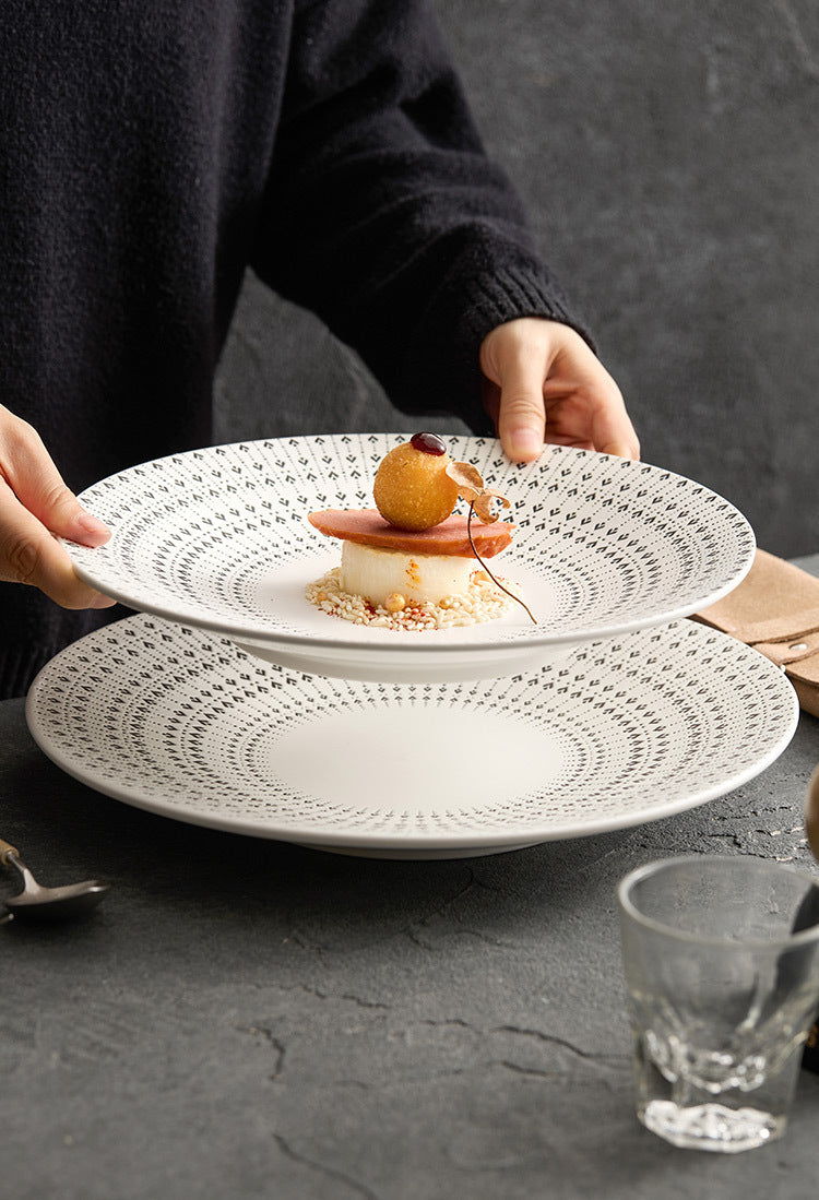 White Glazed Ceramic Dinner Plate – Heart Pattern Design, Available in 10.5" and 12" Sizes for Elegant Dining-3