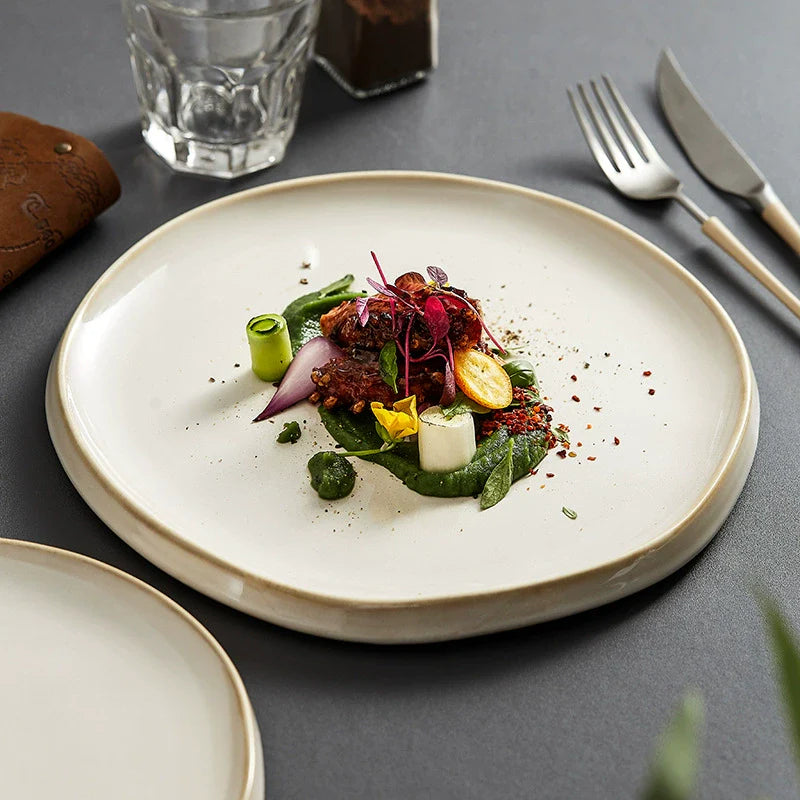 Japanese Creative Ceramic Dinner Plate – Large Flat Western-Style Steak Plate, High-End Light Luxury Tableware-2
