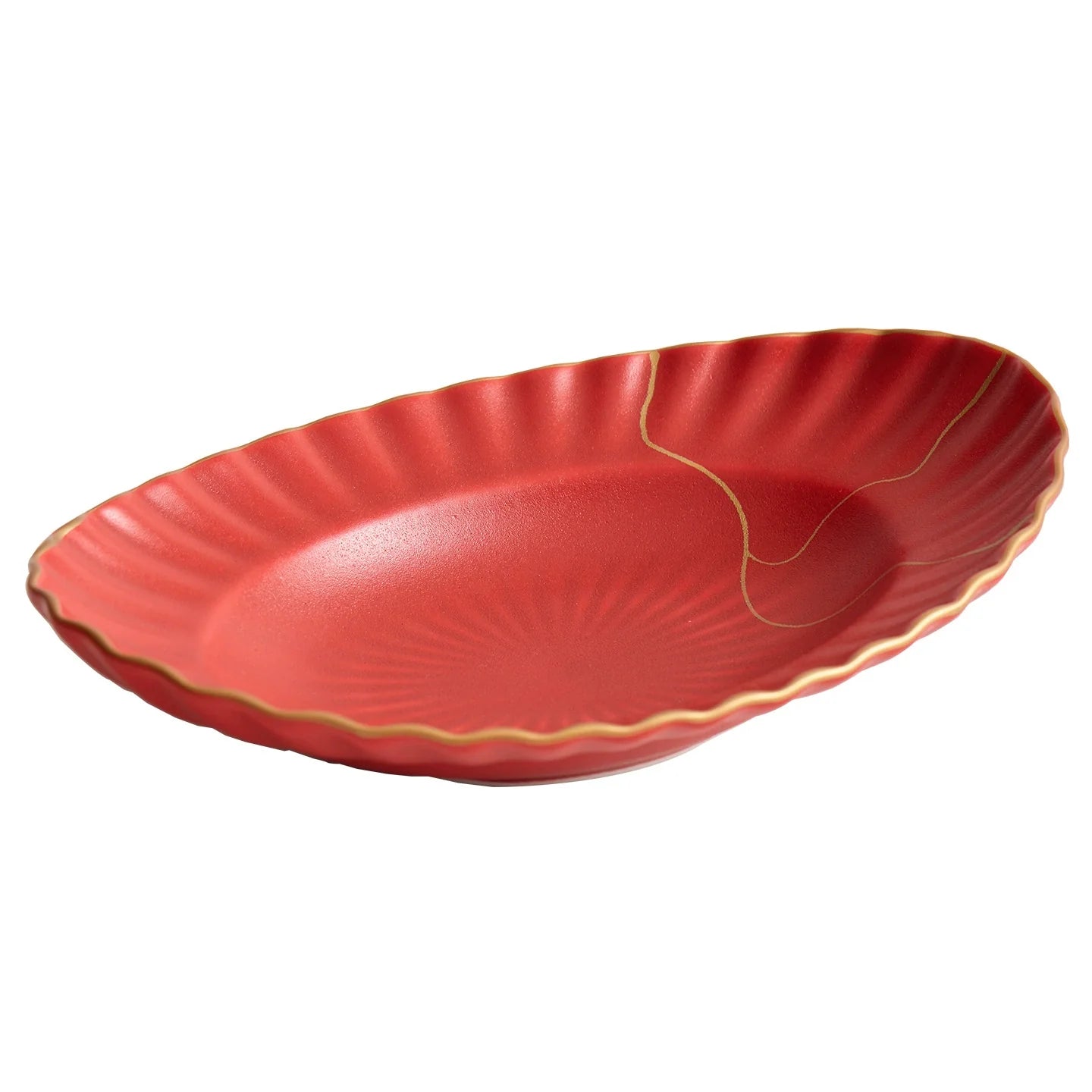 Red Vermilion Glazed Porcelain Serving Plate – Cold Dish Oval Plate Series-4
