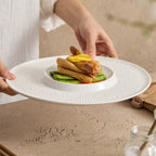 Textured Rim Porcelain Dinner Plate | Inner Coupe Fine Dining Plate-3