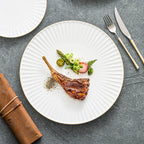 Radiant Pleat White Ceramic Plate with Gold Rim – Modern Luxury Porcelain Dinnerware-2