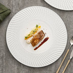 Embossed Spiral Shadow White Ceramic Plate – Luxury Porcelain Textured Dinnerware-2