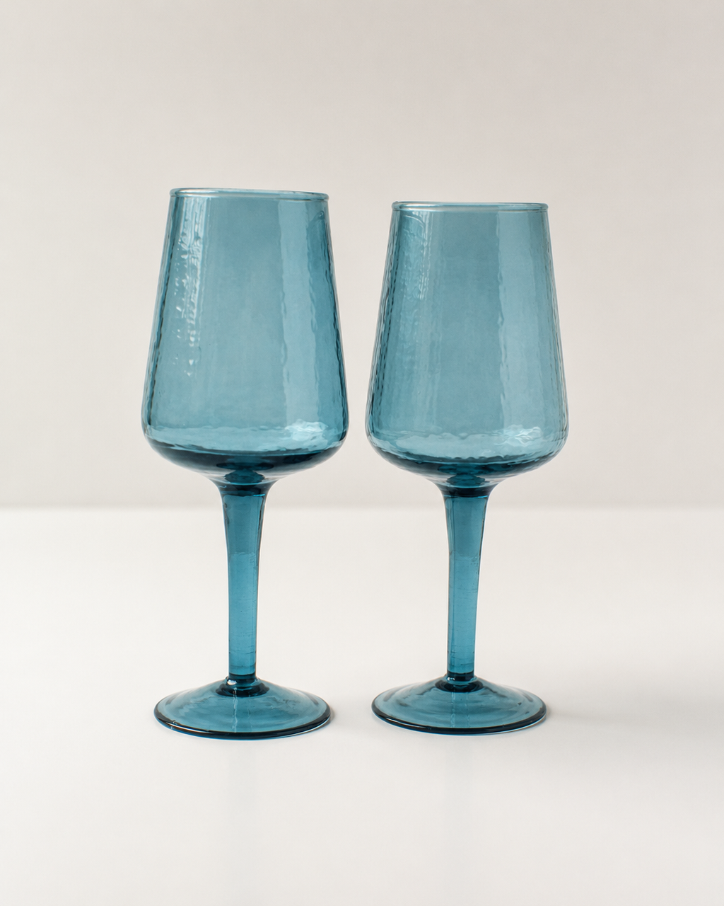 Pair of Handblown Hammered Wine Glasses-5