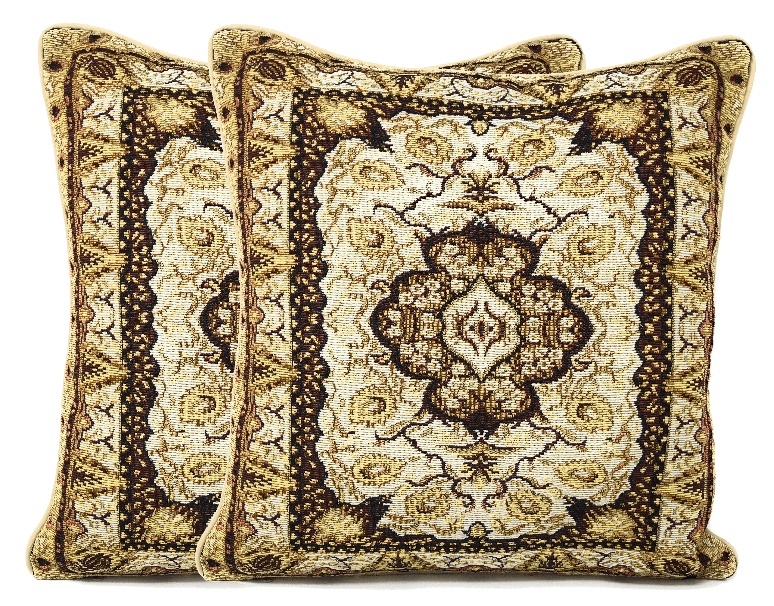 DaDa Bedding Elegant Golden Persian Style Rug Floral Tapestry Throw Pillow Covers 16" x 16"-4