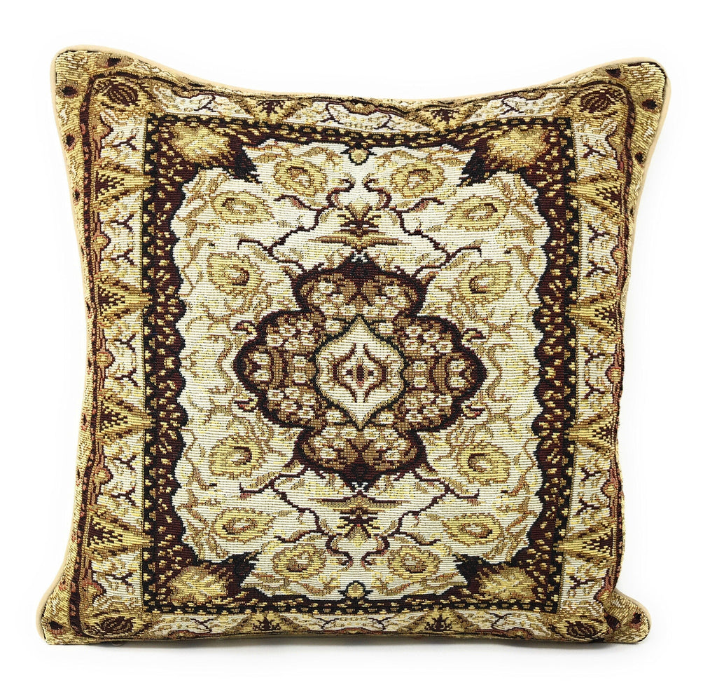 DaDa Bedding Elegant Golden Persian Style Rug Floral Tapestry Throw Pillow Covers 16" x 16"-0