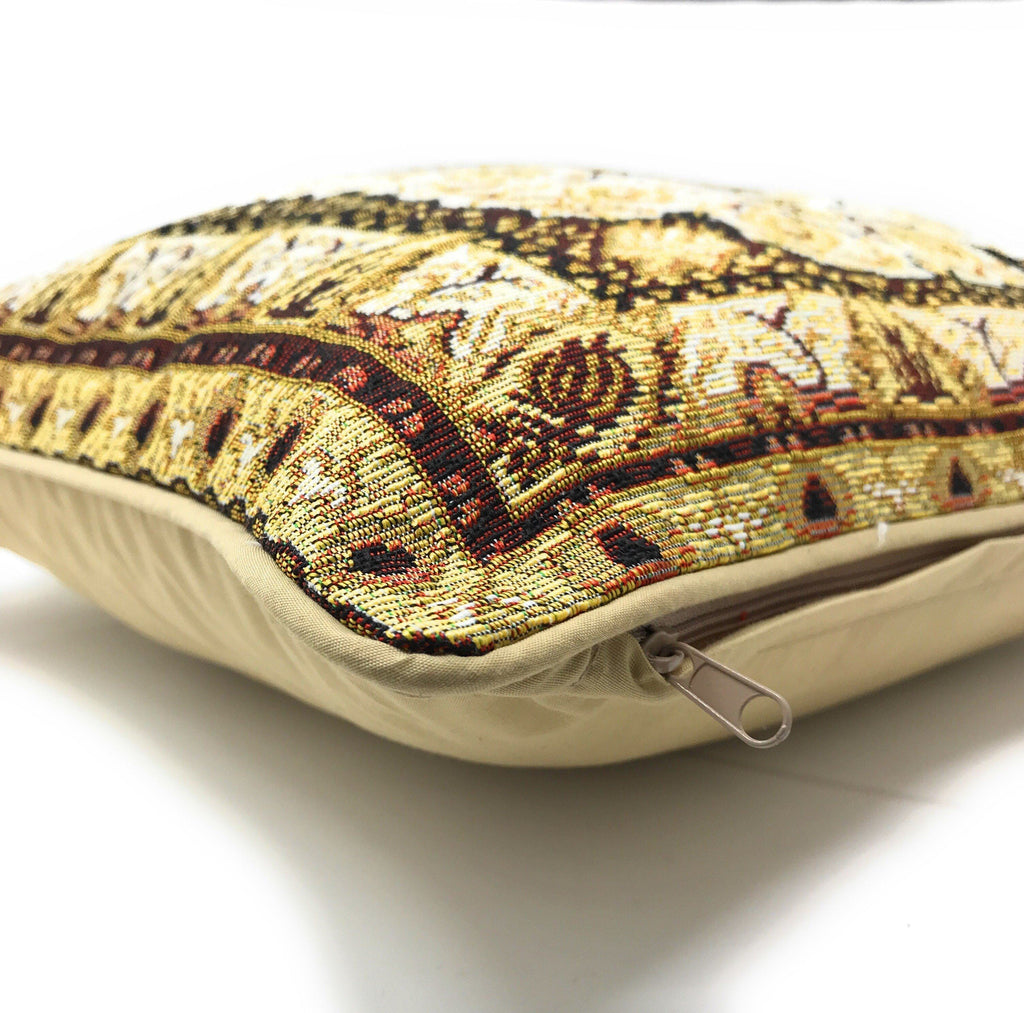 DaDa Bedding Elegant Golden Persian Style Rug Floral Tapestry Throw Pillow Covers 16" x 16"-2