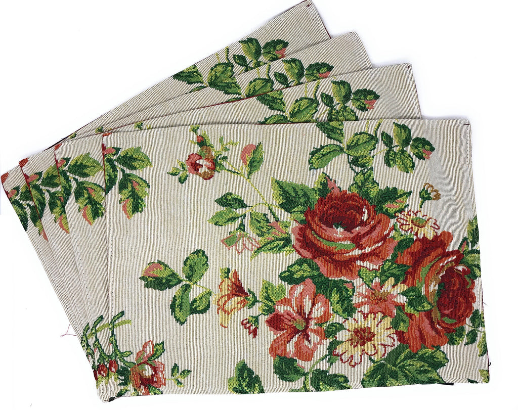 Tache Sweet Roses Vintage Ivory Woven Tapestry Placemat Set (17593PM)-2