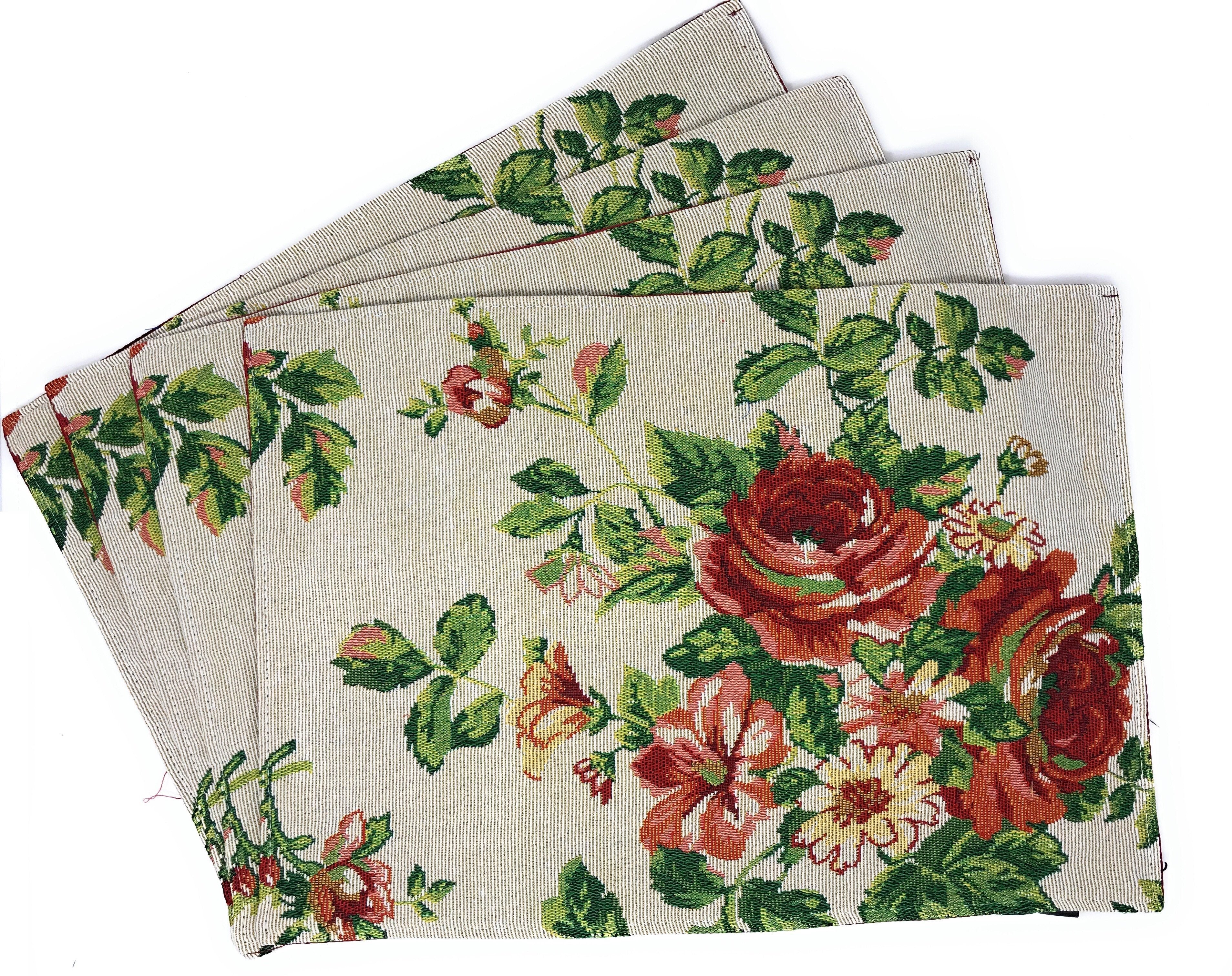 Tache Sweet Roses Vintage Ivory Woven Tapestry Placemat Set (17593PM)-2