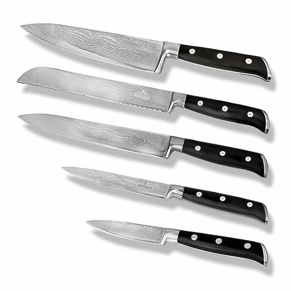 Damascus Laser Etched Full Tang 5 Piece Knife Set