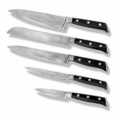 Damascus Laser Etched Full Tang 5 Piece Knife Set