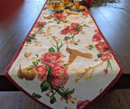 Tache Floral Red Roses Hummingbirds Ivory Woven Tapestry Table Runner (18109)-4