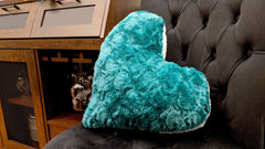 DaDa Bedding Lucky Irish Teal Green Faux Fur Heart Shaped Throw Pillow - 16” x 14”