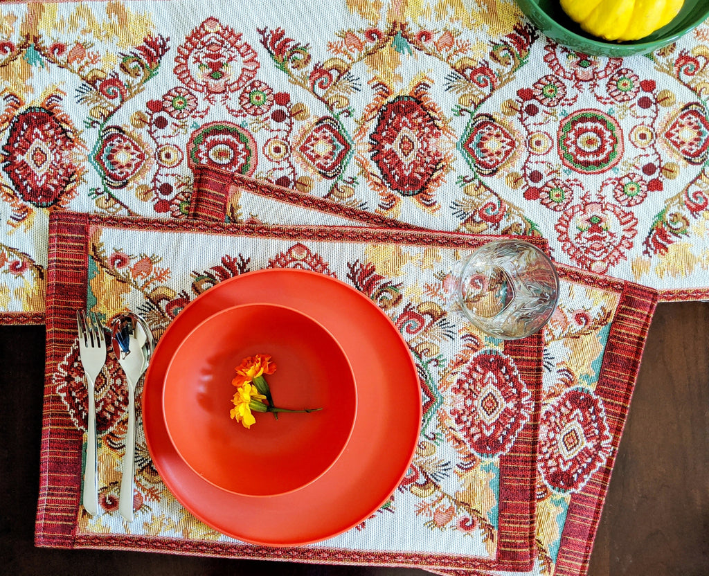 Tache Elegant Burgundy Ornate Paisley Woven Tapestry Table Runner (18194)-3