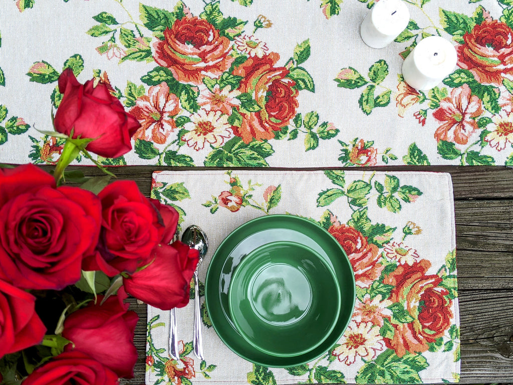 Tache Sweet Roses Vintage Ivory Woven Tapestry Placemat Set (17593PM)-3