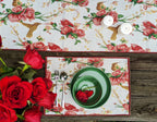 Tache Floral Red Roses Hummingbirds Ivory Woven Tapestry Table Runner (18109)-2