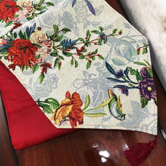 DaDa Bedding Floral Roses Tropical Paradise Birds Woven Tapestry Dining Table Runner (18116)-4