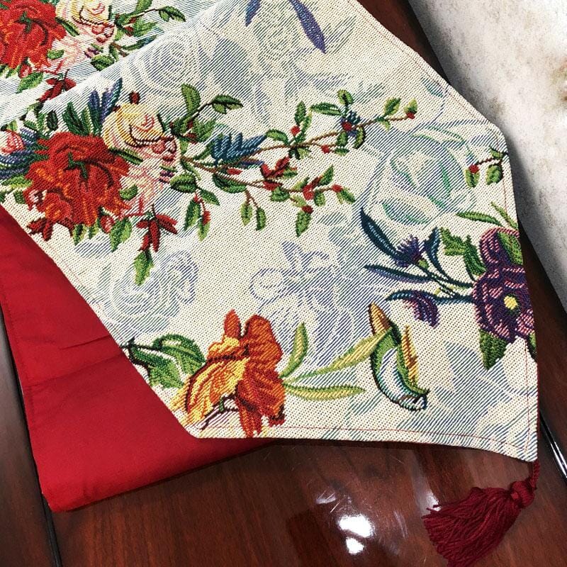 DaDa Bedding Floral Roses Tropical Paradise Birds Woven Tapestry Dining Table Runner (18116)-4