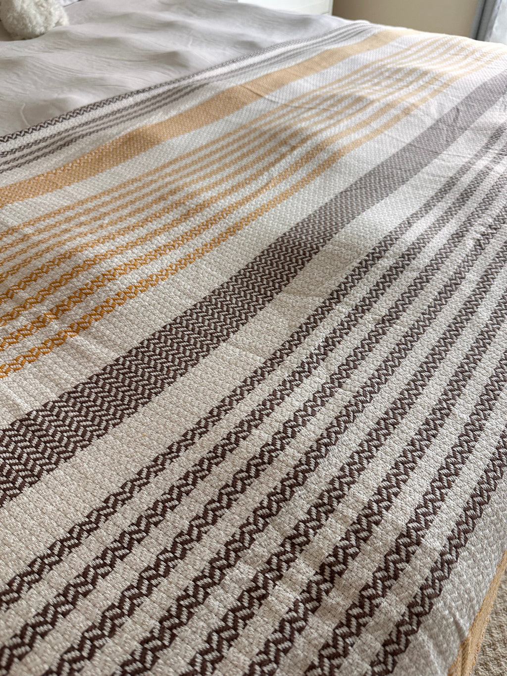 COTTON BROWN POM POM BEDSPREAD-2