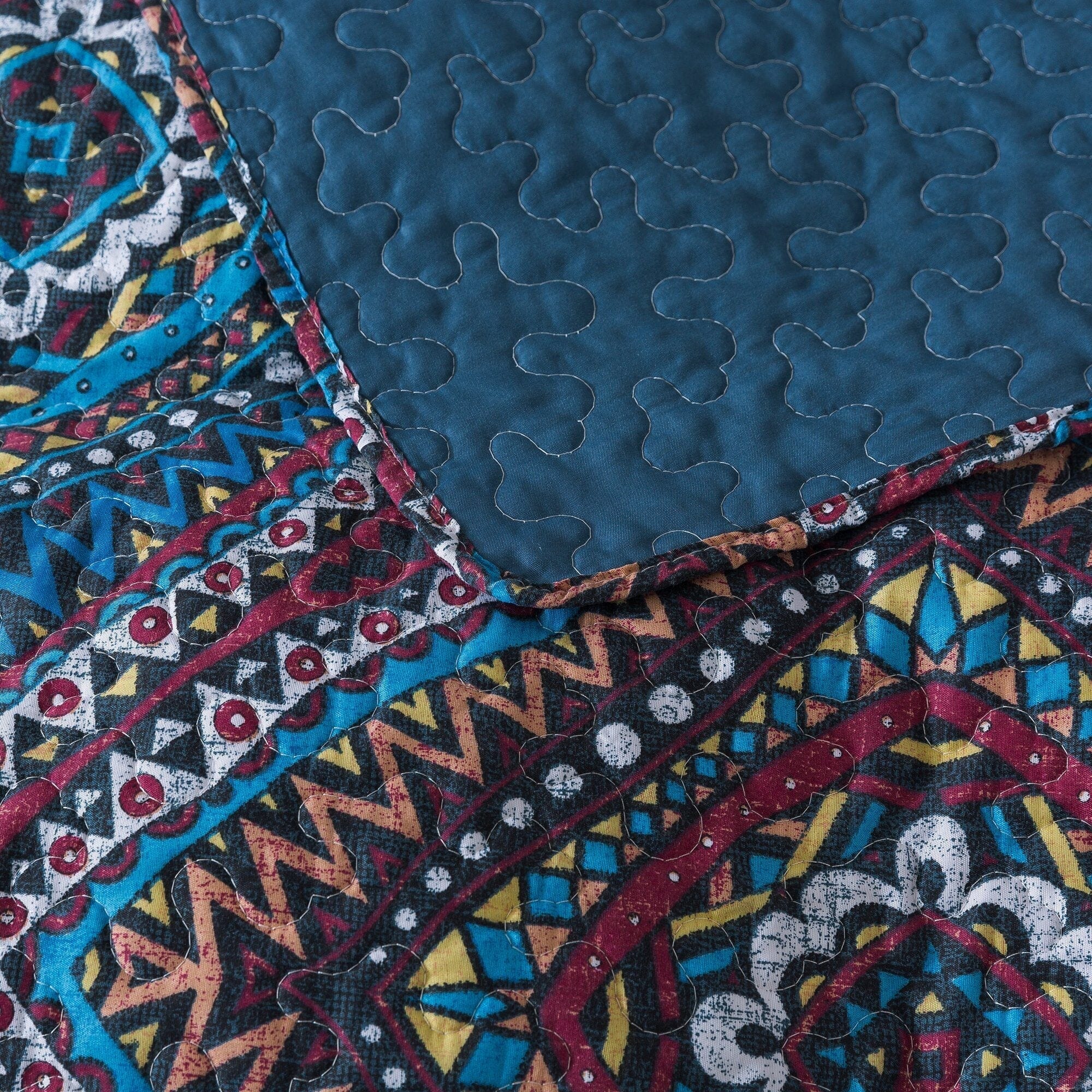 DaDa Bedding Farmhouse Bohemian Native Rustic Navy Blue Geometric Diamond Shapes Bedspread Set (KSX-001)-4