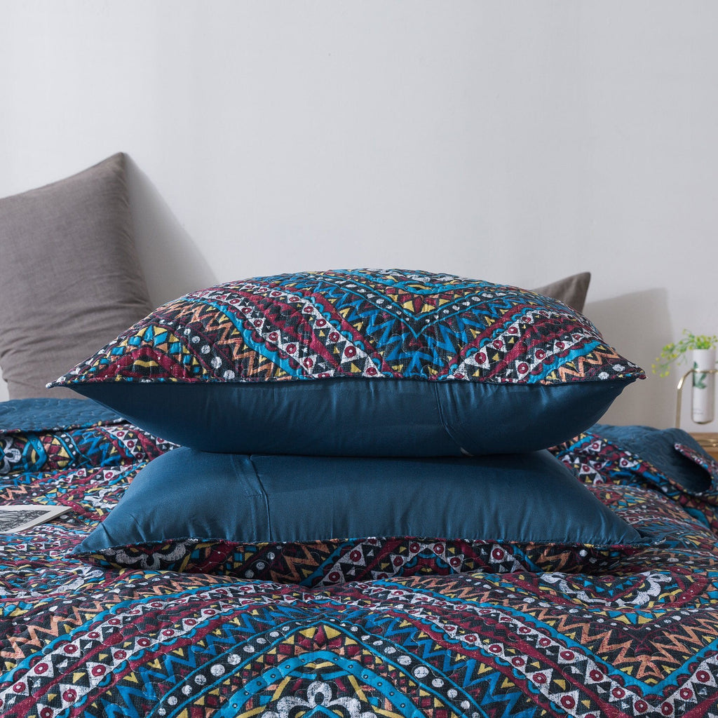DaDa Bedding Farmhouse Bohemian Native Rustic Navy Blue Geometric Diamond Shapes Bedspread Set (KSX-001)-2
