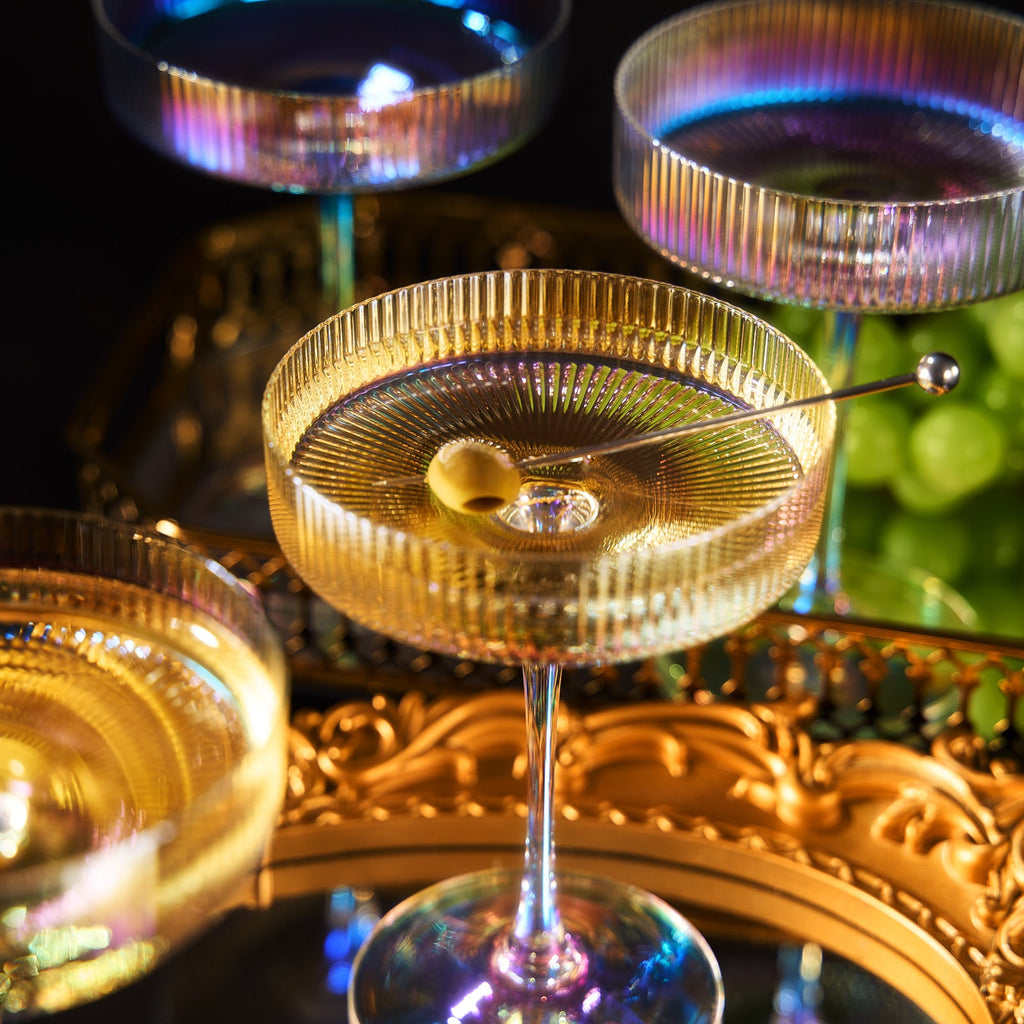 Ribbed Coupe Cocktail Glasses 8 oz | Set of 4 (Iridescent)