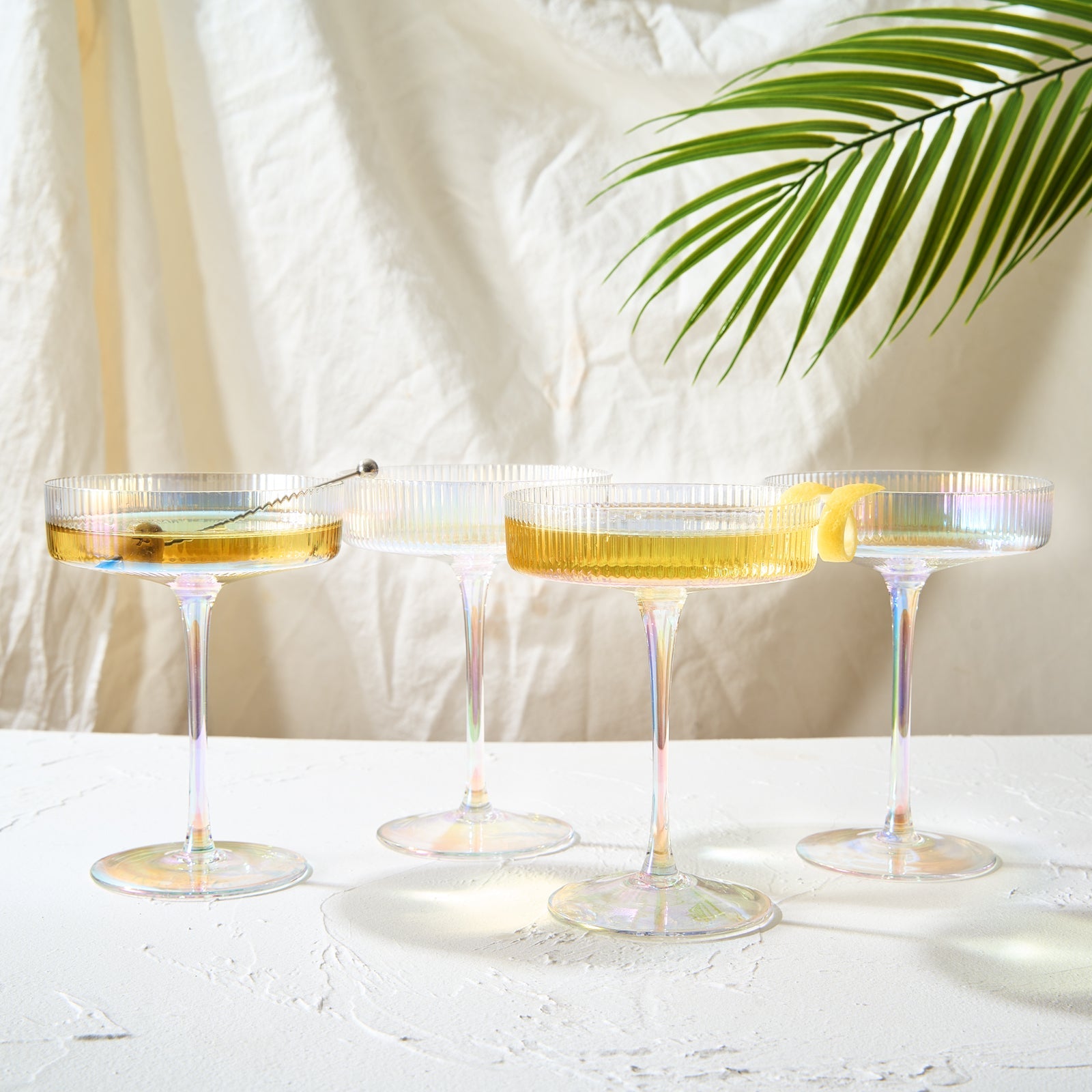 Ribbed Coupe Cocktail Glasses 8 oz | Set of 4 (Iridescent)