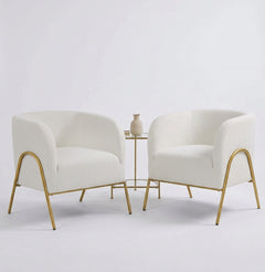 27" Modern Ivory Boucle Accent Chairs With Gold Legs