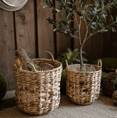 Natural Straw Round Basket with Handles (Shipping fees may apply)-0