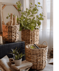 Natural Straw Round Basket with Handles (Shipping fees may apply)-3