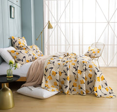 DaDa Bedding Yellow Fleur Floral Quilt Set - Ivory Gold Bedspread