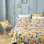 DaDa Bedding Yellow Fleur Floral Quilt Set - Ivory Gold Bedspread-2