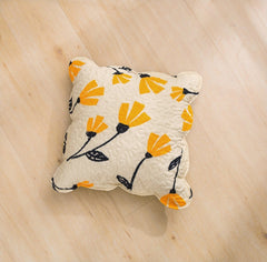 DaDa Bedding Set of 2-Pieces Yellow Fleur Floral Golden Orange Ivory Cream Scalloped Throw Pillow Covers, 18" x 18" (18112)-2