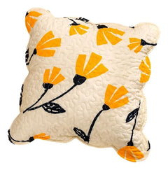 DaDa Bedding Set of 2-Pieces Yellow Fleur Floral Golden Orange Ivory Cream Scalloped Throw Pillow Covers, 18" x 18" (18112)-1